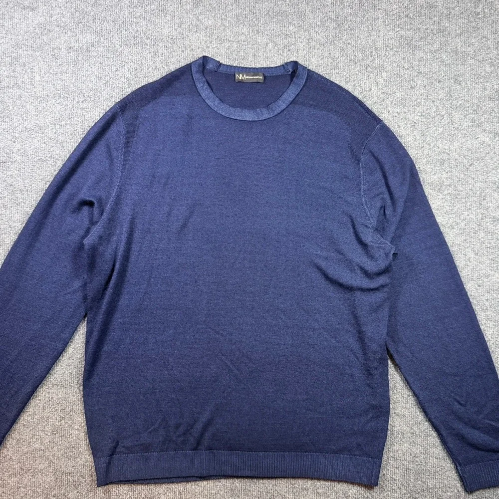 Neiman Marcus 100% Merino Wool Sweater Mens XL Navy Blue Crewneck Knit